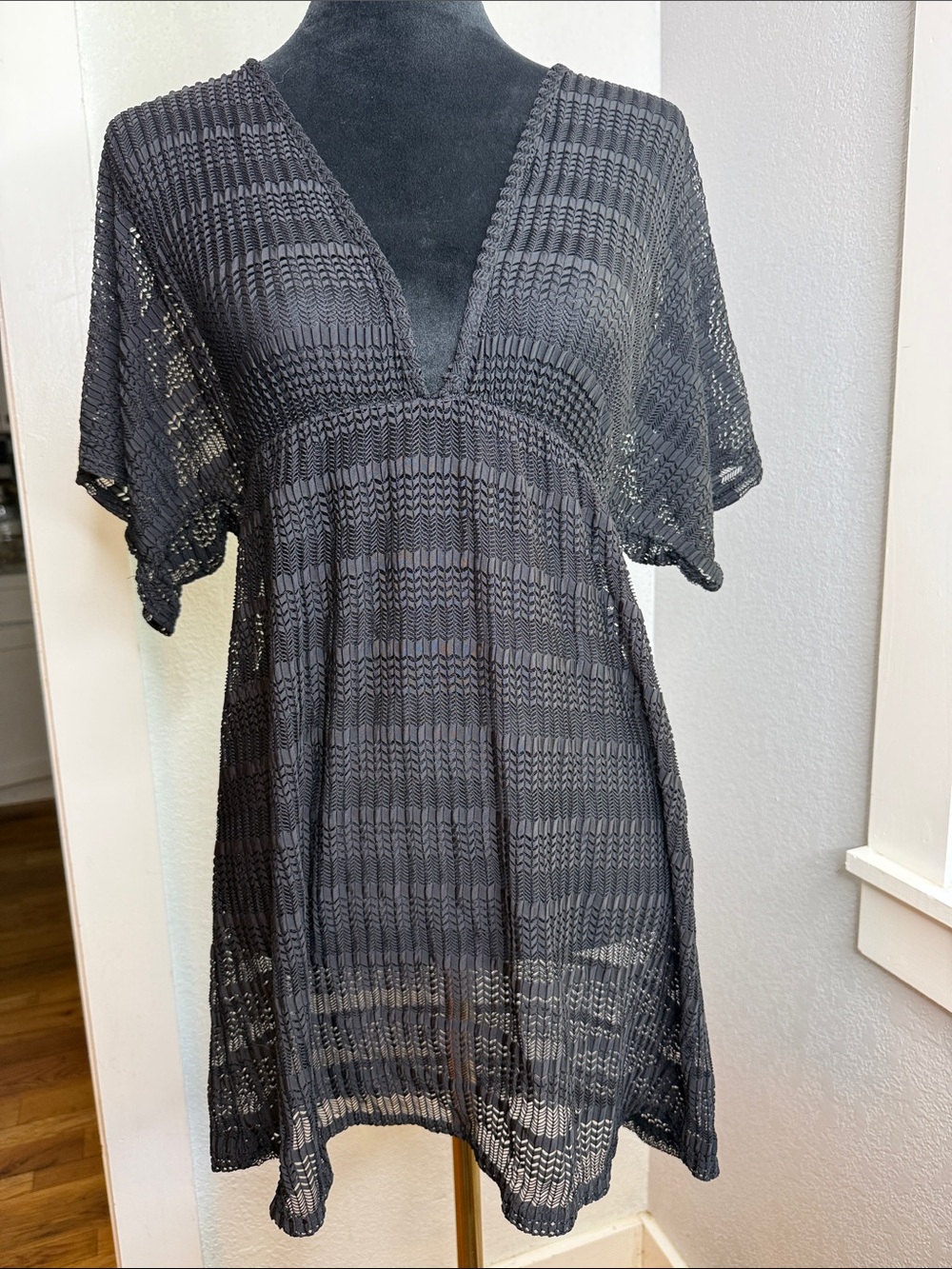 Jordan Taylor Black Open Knit Swim Cover Up Tunic Dress Size Large Beach Resort